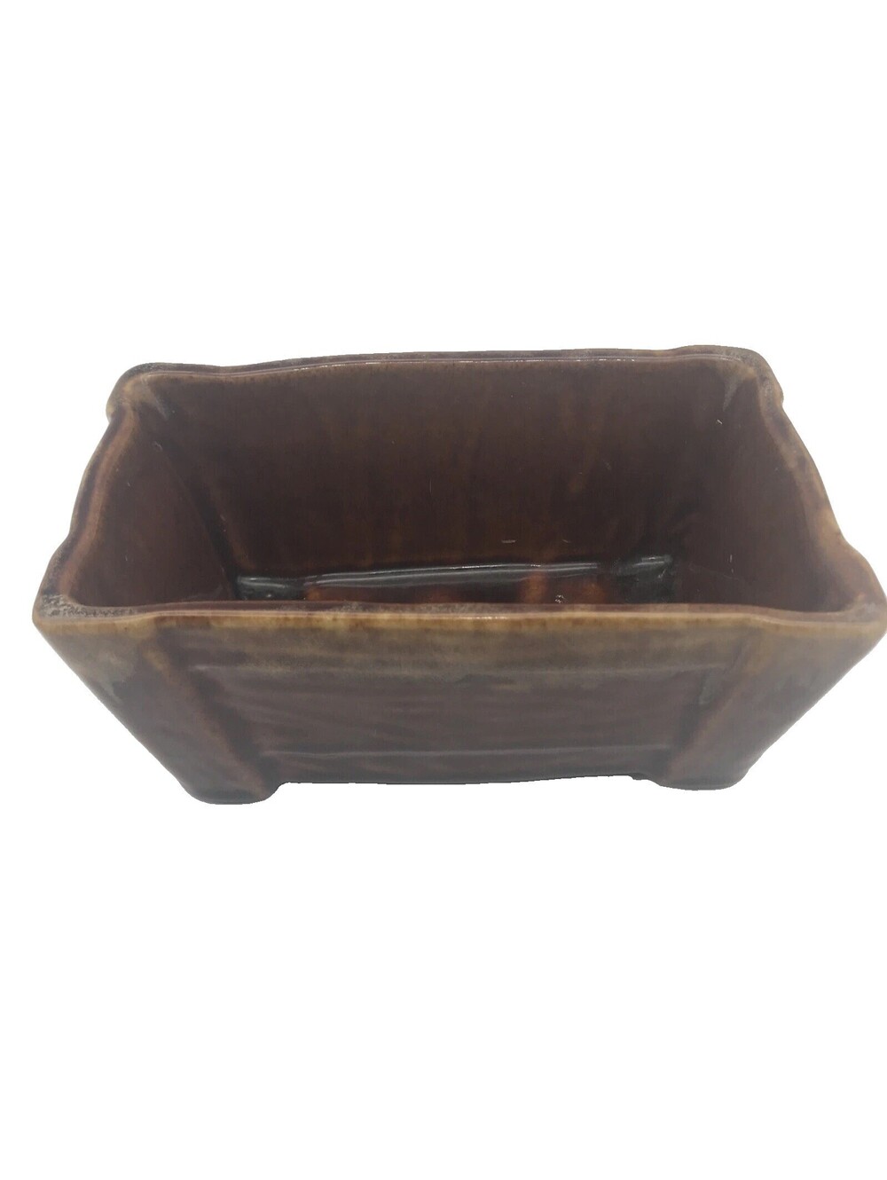 Vintage Brown Glaze Planter Trough Bowl Made In USA 6” X 3” Ceramic Dish